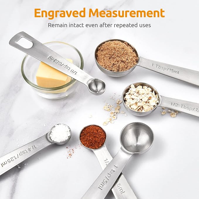 U-Taste 18/8 Stainless Steel Measuring Spoons Set of 9 and 2oz×2 Silicone Food Container Mini Kitchen Storage with Airtight Lid Set of 2 (Aqua Sky)