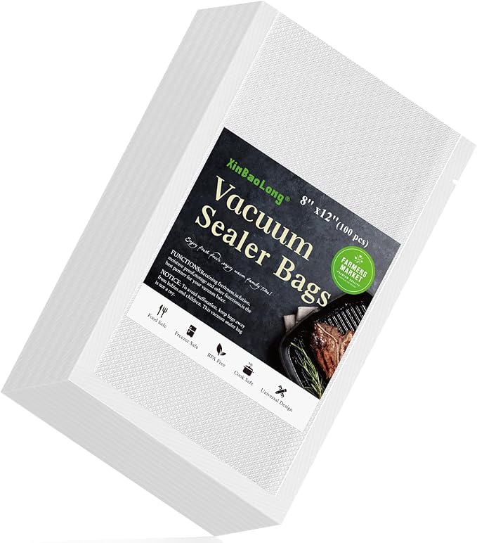 Vacuum Sealer Bags For Food - 100 Quart 8" x 12" - Commercial Grade BPA Free Bag - Durable Customized Size Food Vac Bags for Storage and Sous Vide Cooking - Puncture Prevention