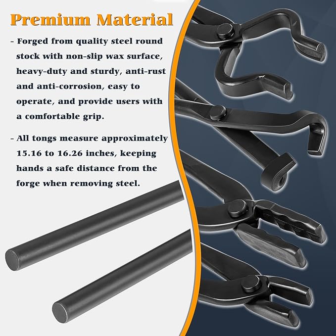 Blacksmith Tongs Knife Making Tongs Set V-Bit Blade Tongs, Flat Tongs, Blade Tongs, Wolf Jaw Tongs, Assembled Blacksmithing Bladesmith Steel Forge Tongs (4PCS)