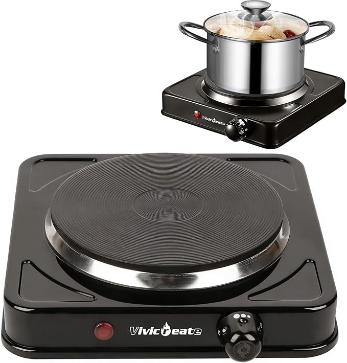 Vivicreate Electric Hot Plate, Portable Countertop Electric Cooktop, Adjustable Temperature Control, 110V Extra Burner for Apartment, Dorm, RV, Small Kitchen (Single Cast Iron Burner)