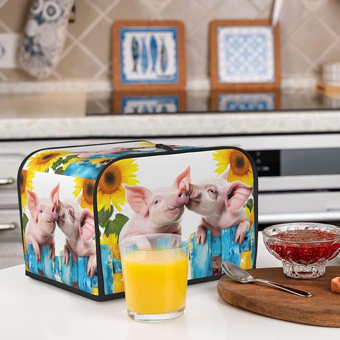 Toaster Cover 4 Slice Cute Pig Sunflower Waterproof Appliance Cover with Hang Loop Bread Baker Toaster Cover for Kitchen