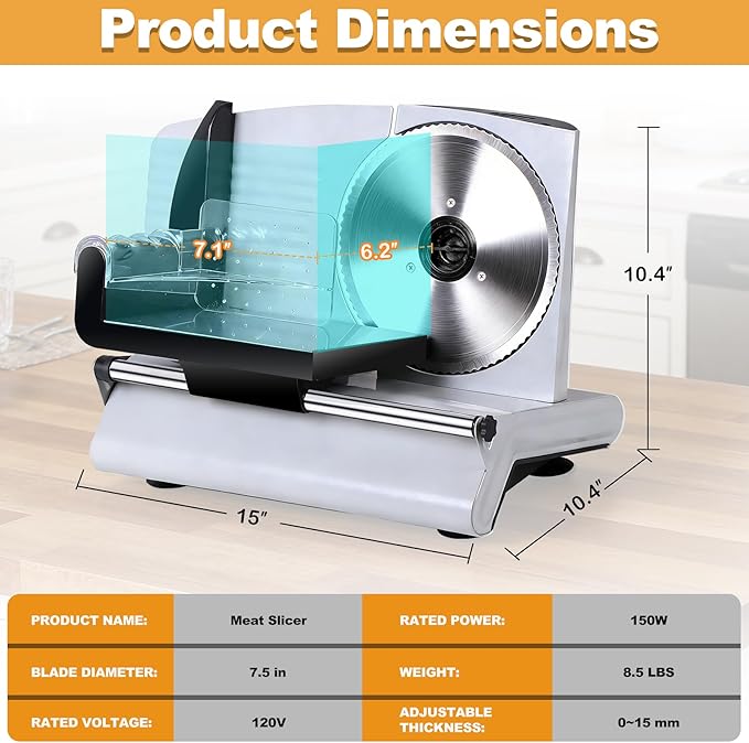 SUPER DEAL Premium Electric Food Meat Slicer - 7.5inch Stainless Steel Blade Home Kitchen Deli Meat Food Vegetable Cheese Cutter - Thickness Adjustable - Spacious Sliding Carriage - Easy to Clean