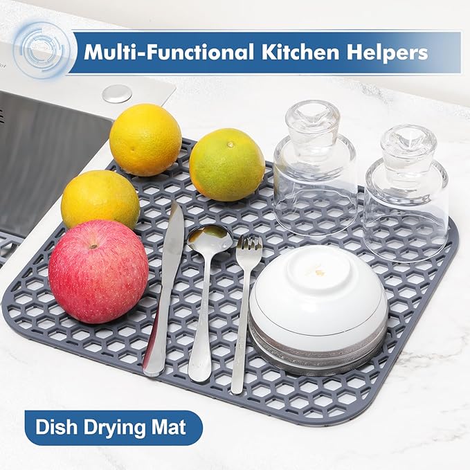 Bestjing 2 Pack 13.7"x 11.7" Silicone Kitchen Sink Protector Mat - Kitchen Grid Accessory, Non-Slip Heat Resistant Sink Grid Dry Mat for Bottom of Porcelain Stainless Steel, Dishwasher Safe
