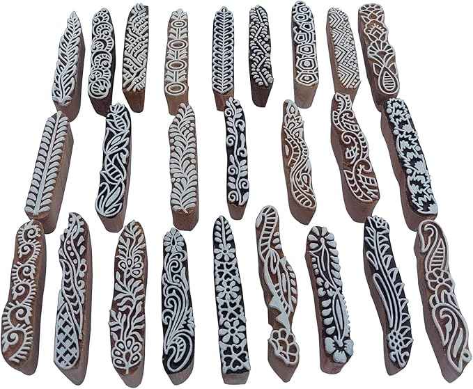 Royal Kraft Border Wooden Block Printing Stamps (Set of 25) - DIY Henna Fabric Textile Paper Clay Pottery Blocks Bulk01_25E