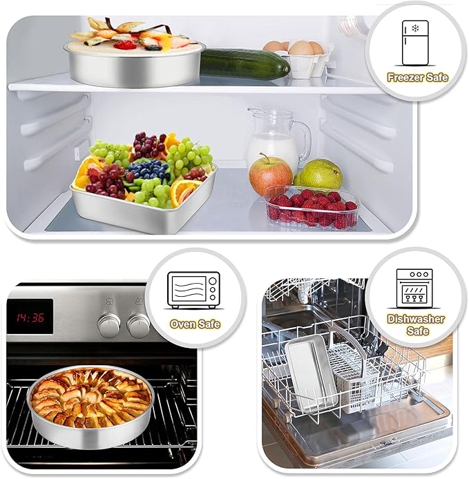 TeamFar Bakeware Sets, Stainless Steel Toaster Oven Baking Roasting Pans, Square/Round Cake Pan, Loaf Pan & Muffin Pan, Healthy & Heavy Duty, Smooth & Dishwasher Safe-5 PCS