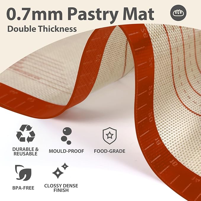 Silicone Baking Mat, 24" x 16" Baking Mat, Pastry Rolling Sourdough Baking Mat Supplies for Making Pizza, Pie, Cookies, Bread