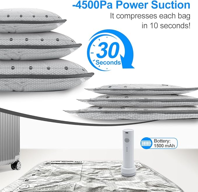 15 Pack Vacuum Seal Bags for Clothing Travel with Wireless Electric Air Pump, 5 Large +5 Medium +5 Small, Reusable Space Saver Bags for Luggage and Suitcase, Cruise & Travel Essentials