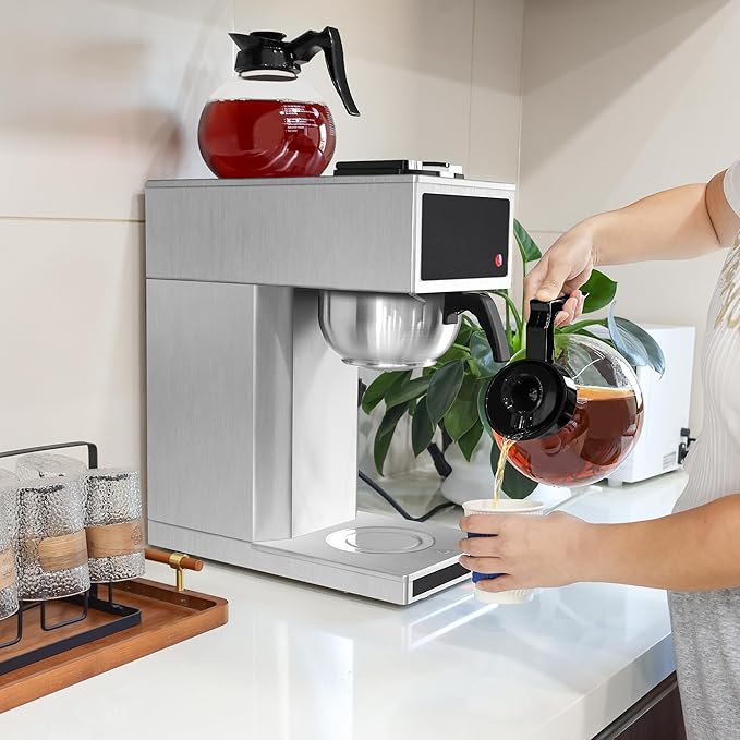 YUANHAO Commercial Coffee Maker 12-Cup with Dual Warmers, Pourover Stainless Steel Coffee Brewer Machine-120V, Compact Drip Coffee Maker for Office, Church, Break Room, Event Use