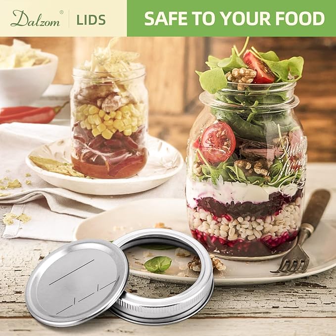 Dalzom® 72Pcs Canning Lids with 72Pcs Rings Regular Mouth, Premium Mason Jar Lids with Rings for Ball, Kerr Jars - Food Grade Material, 100% Fit & Airtight for Regular Mouth Mason Jars