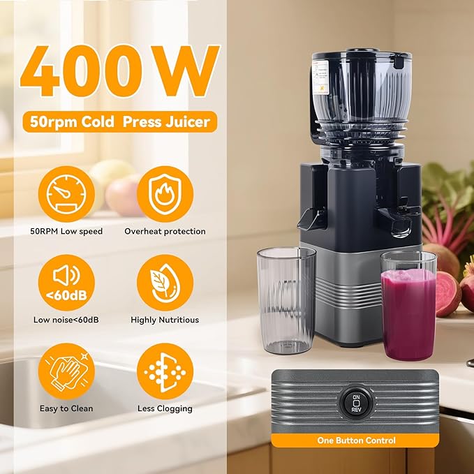 Cold Press Juicer Machines,5.8" Extra Wide Feed Chute juicer machines,350W Slow Cold Press Juicer Machines,Slow Masticating Juicer with High Juice Yield for Whole Vegetables & Fruits, Easy to Clean