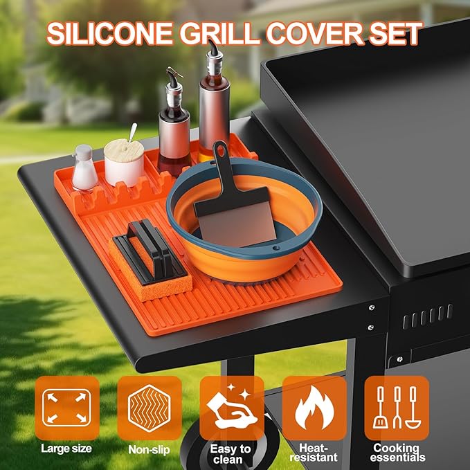 Silicone Griddle Cover Set for Blackstone 36" with 16" Blackstone Griddle Accessories, Cleaning Brush | Heavy Duty Food-Grade Grill Mats Accessories | All Season Protection from Dirt Rust
