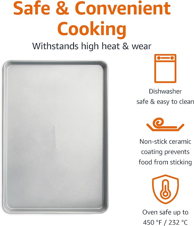 Amazon Basics Ceramic Nonstick Baking Sheet & Cooling Rack Set, Dishwasher Safe, Oven Safe, Half Sheet Size, Gray, 1-Pack