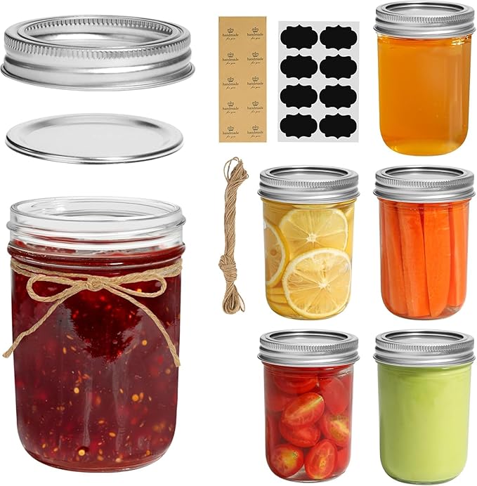 ComSaf Small Mason Jars 8 oz 6Pcs, Half Pint Regular Mouth Mason Jar with Lids and Seal Bands, Glass Canning Jars for Jam, Jelly, Spice, Meal Prep, Honey, Shower Wedding Favors, DIY Candles Decor