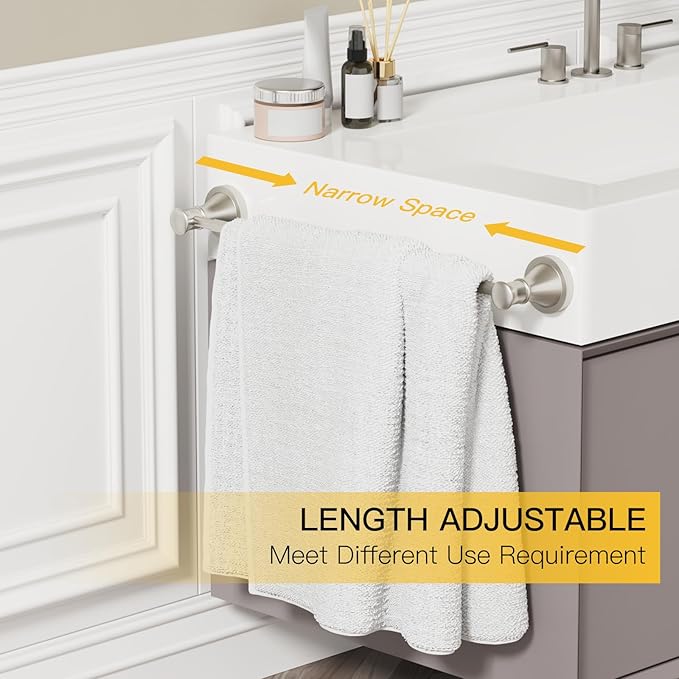 BESy Adjustable 16 to 26 Inch Bath Towel Bar Rack for Bathroom Towel Holder, Wall Mounted Towel Bar Rod Hanger Bathroom Hardware Accessories Hotel Style, Stainless Steel, Brushed Nickel
