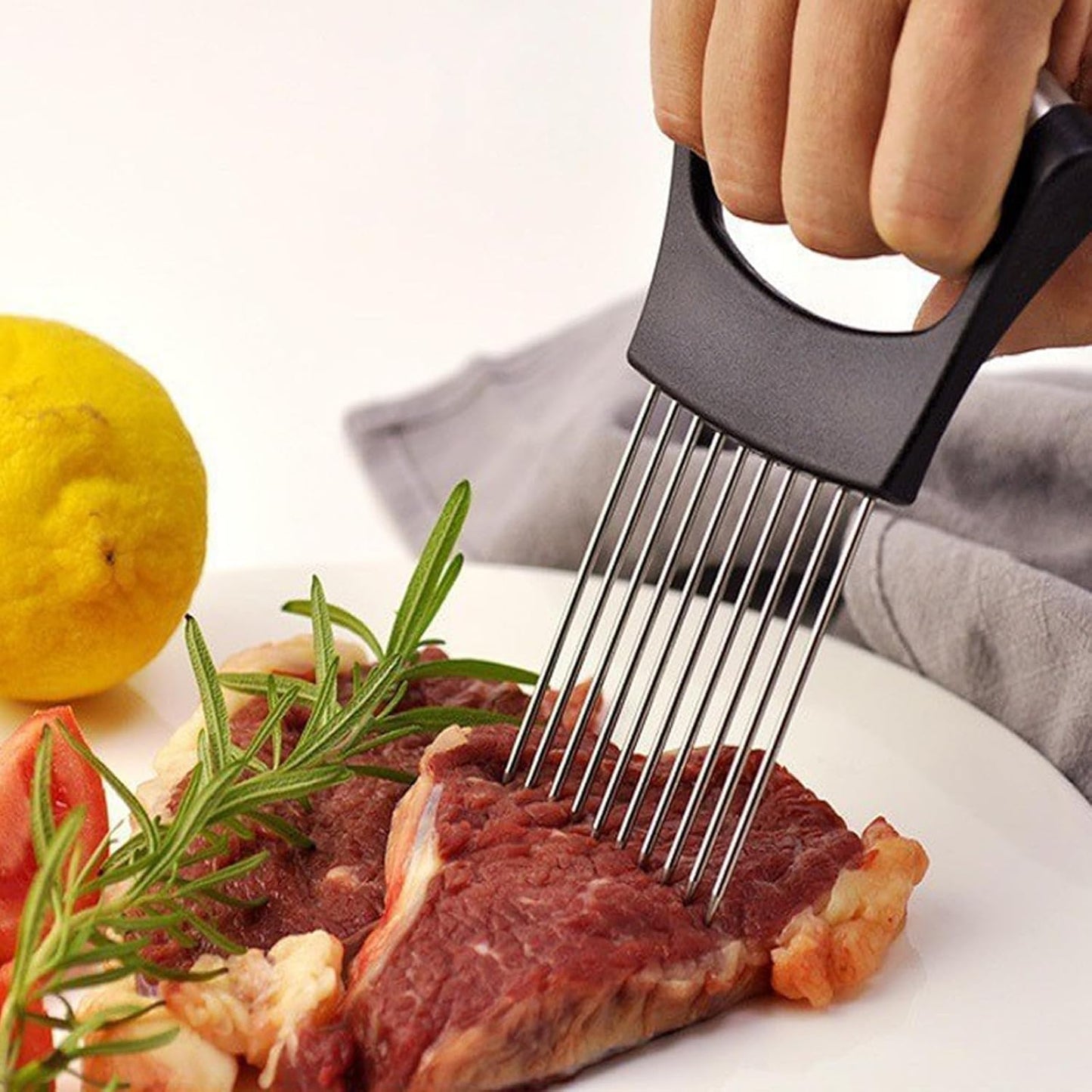 Stainless Steel Onion Slicer Holder, Onion Holder for Slicing & Onion Cutter, Tomato Slicer for Vegetables (Onions, Tomatoes, Potatoes, Avocados, Eggs), Kitchen Slicing Assistant Tool (A-2 PCS)