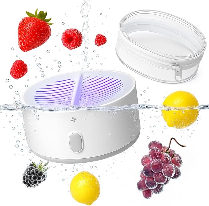 AquaPure Fruit and Vegetable Cleaner Machine with Storage Keeper, Waterproof Produce Washer Device for Fresh Fruits and Vegetables, Veggie Washer for Deep Cleaning in Water