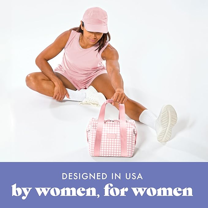 Fit & Fresh Remi Neoprene Lunch Bag For Women - Meal Prep Kit with Containers & XL Ice Pack, Self Insulating Neoprene-like Material, Machine Washable Lunch Bag, Tear & Stain-Resistant, Pink Gingham
