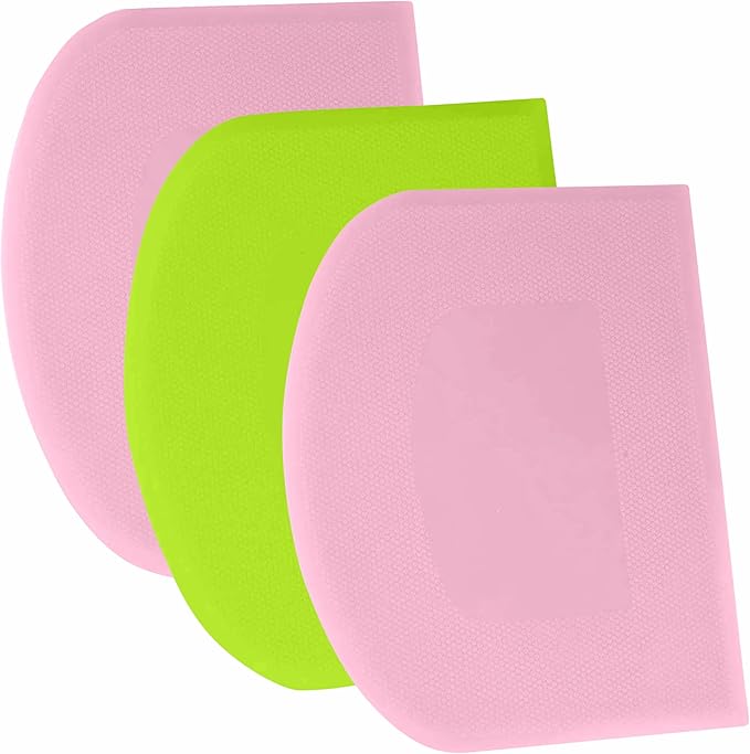 SURDOCA Dough Scraper Bench Scraper - 3P 14.2x8.5" Plastic Flexible Bowl Scraper, Sharp Edge & Angles Cake Scraper. Non-Slip Bakeware Decorating Tools Sculpting & Modeling Tools - Pink+Green+Pink