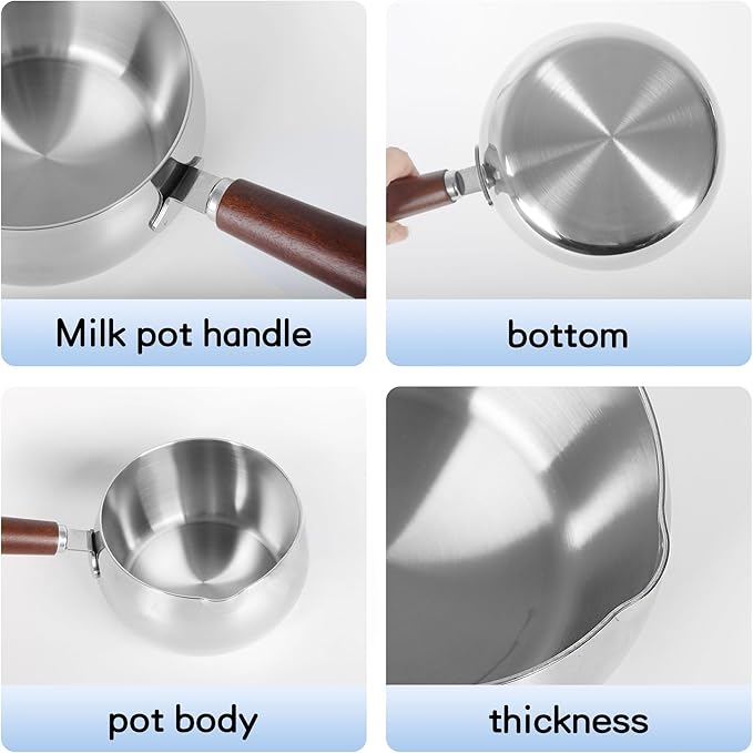 IMEEA 40oz Milk & Butter Warmer Pot SUS304 Stainless Steel Sauce Pot with Wooden Handle, Suitable for 2–3 Servings of Milk, Butter & Small Sauces