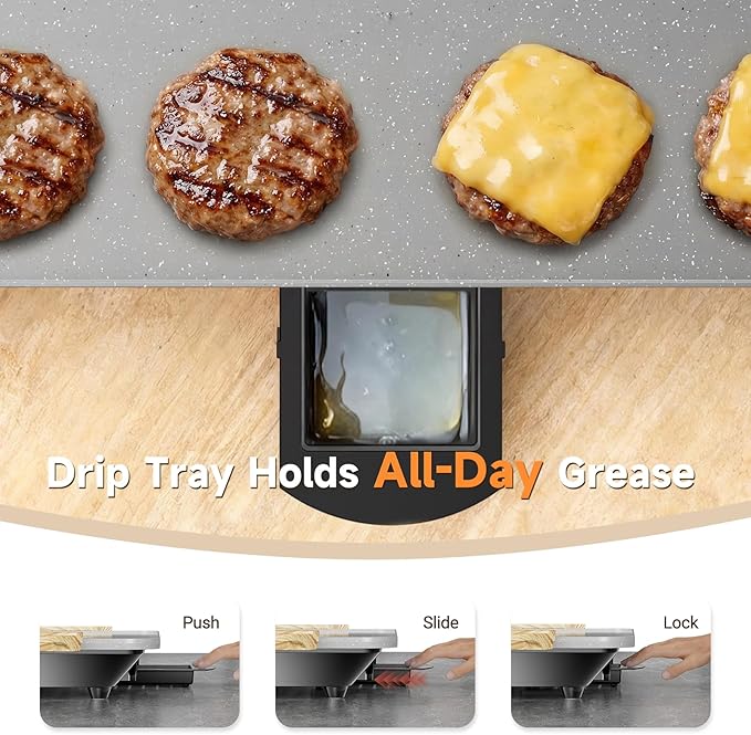 CookSimple Everyday 20"x12" Electric Griddle–1700W Nonstick ILAG Granite Surface, Large Flat Design, Perfect for Family Meals, Pancakes&Eggs, Fast Even Heating, Easy to Clean, Granite Grey