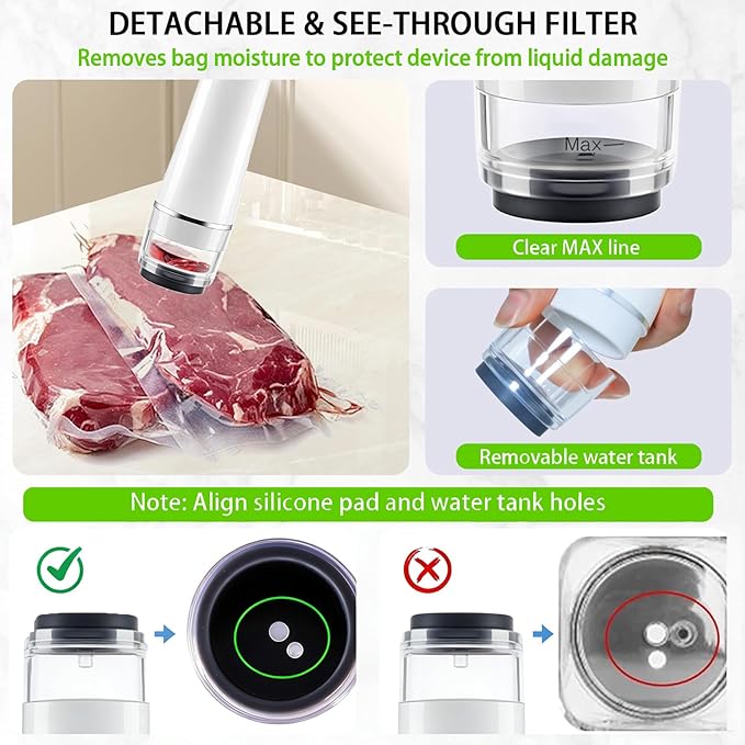 Compact Handheld Vacuum Sealer for Food, Cordless Portable Food Sealer Machine with 30 Reusable Vacuum Sealer Bags, Powerful Food Preservation & Freshness Saver for Meal Prep, Travel & Sous Vide