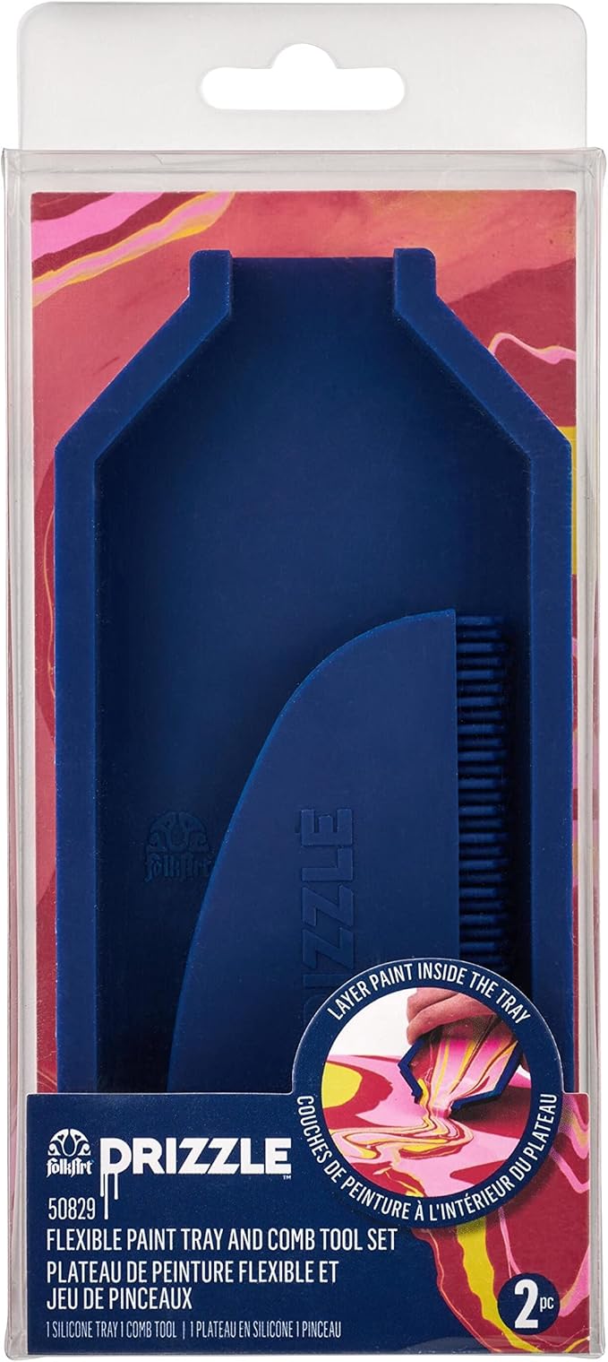 FolkArt Drizzle Flexible Paint Tray and Comb Set, Durable Silicone Tools Perfect for DIY Paint Pouring Arts and Crafts Projects, 50829