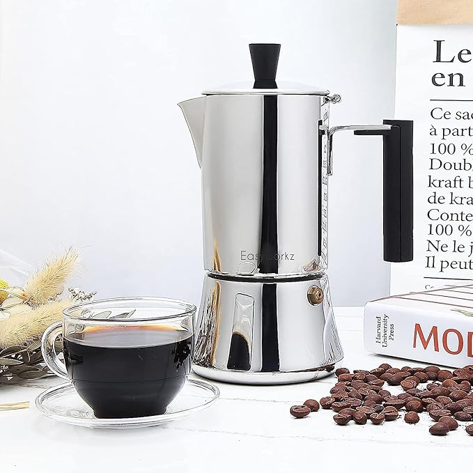 Easyworkz Pedro Stovetop Espresso Maker 6Cup 300ml Stainless Steel Italian Coffee Machine Maker Moka Pot Induction Espresso Pot