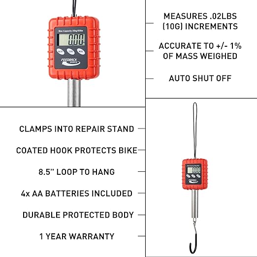 FEEDBACK SPORTS | Alpine Digital Hanging Scale | for Bicycle, Backpacking, Gear, Luggage | Pounds, Ounces, Grams, Kilograms | 55lbs Capacity