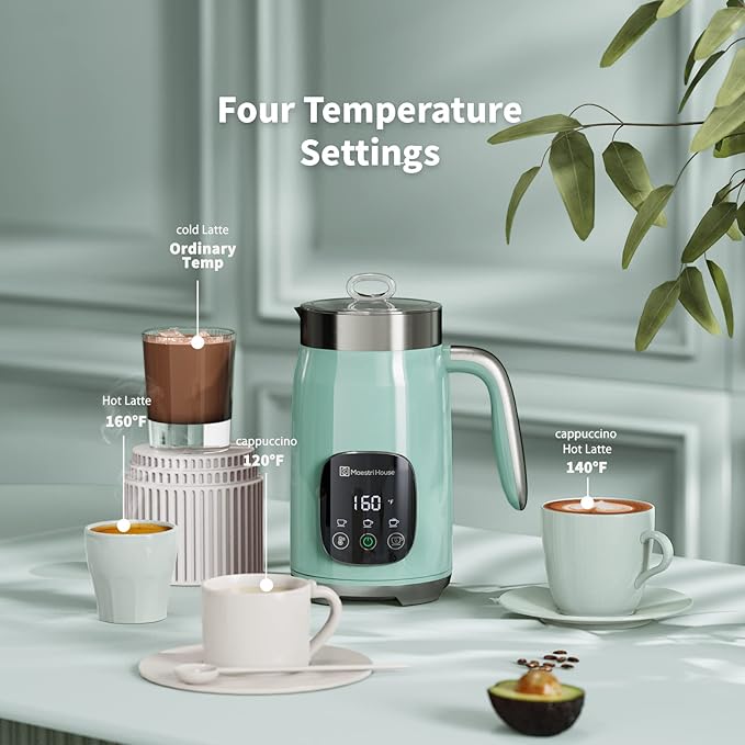 Maestri House Milk Frother, Variable Temp and Froth Thickness Milk Frother and Steamer, 14.1OZ/400ML Smart Touch Control Foam Maker, Memory Function for Latte, Warm Milk, Hot Chocolate (Blue)