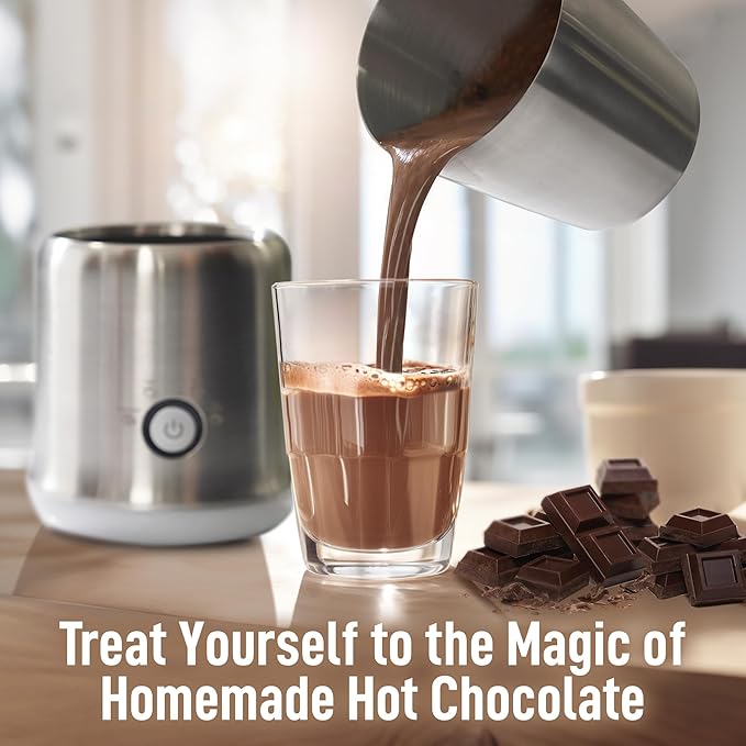 Zulay Electric Hot Chocolate Maker Machine - Powerful, Stainless Steel Hot Chocolate Machine & Hot Cocoa Maker - 4-in-1 Detachable Milk Frother Heater & Cold Foam Maker - Milk Frother Dishwasher Safe