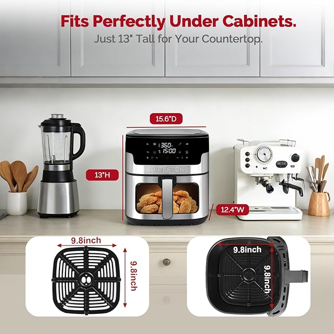 Air Fryer, 8.5QT Family Size Digital Air Fryers, BPA-Free, Smart Touchscreen with 8-Preset, Air Frying, Reheat Leftovers, Party Food, Fast Cooking, Dishwasher-Safe, Stainless Steel