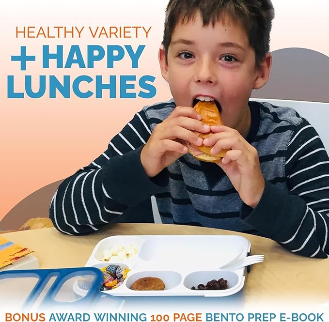 kinsho Lunch Boxes for Boys Teens Adults - Bento Box Set with Insulated Bag and Ice Pack, 6 Compartment Leak Proof Food Container, BPA-Free, Microwave Safe, Ideal for School & Work, Navy Blue