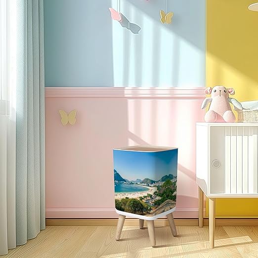 Small Trash Can with Lid Sugarloaf Mountain de Janeiro Brazil Wastebasket with Press Cover Dog Proof Garbage Can Waste Bin for Kitchen Bathroom Nursery 2.6 Gallon