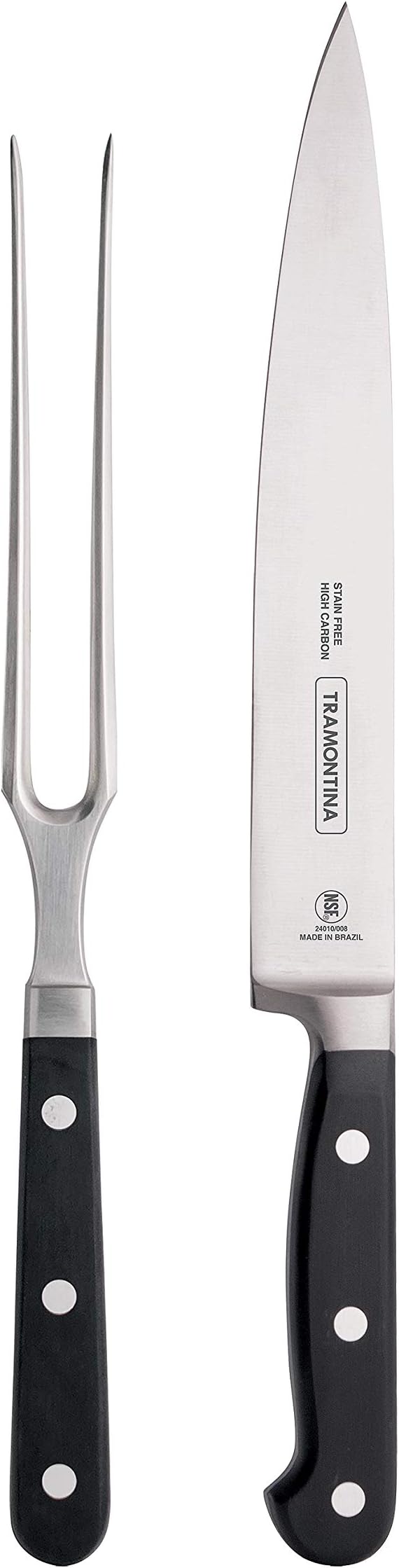 Tramontina Professional 2-Piece Carving Set, 8-inch High Carbon Steel Blade Slicing Knife with Carving Fork, Polywood Handles, Dishwasher Safe
