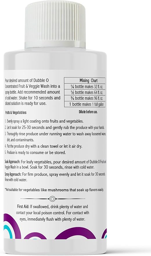 Fruit and Veggie Wash Concentrate - 2 fl. oz. ⦾ Makes 1 Full Gallon of Produce Wash When Diluted ⦾ Cleans Wax, Dirt, and Contaminants ⦾ Tasteless and Odorless