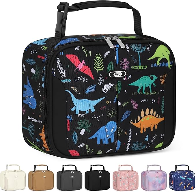 Insulated Lunch Box for Kids, Cute Thermal Lunch Bag for School, Reusable Lunch Tote for Boys and Girls, Durable Cooler Bag with Easy Grab Handle, Lightweight and Easy to Clean Meal Bag,Dinosaurs