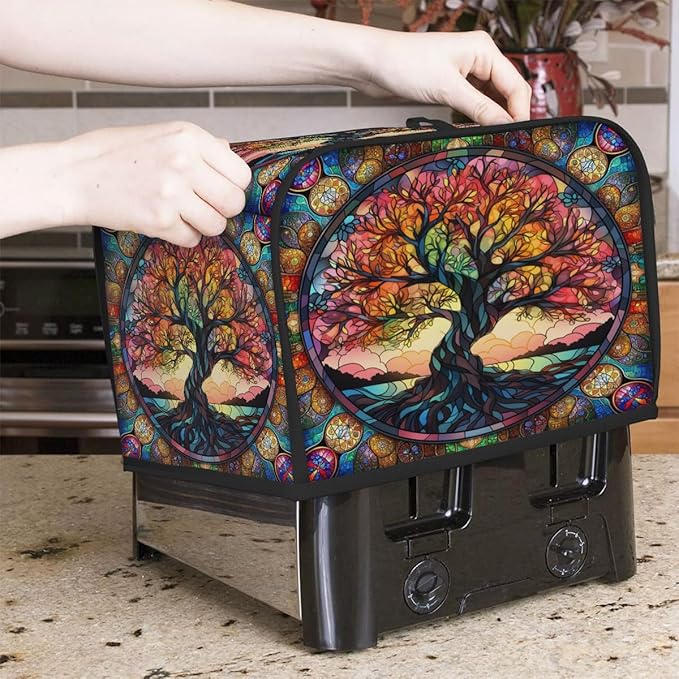 Tree of Life Glass Color Toaster Cover 2 Slice Dust and Fingerprint Protection Toaster Bread Maker Covers Washable Kitchen Small Appliance Covers for Kitchen Accessories Decor Bakeware Women Gift