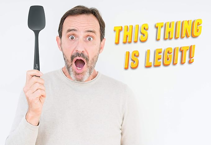 Silicone Spoon Spatula - 600ºF Heat-Resistant Non-Stick Rubber Spoonula | Use as Silicone Kitchen Scraper Utensil - Baking and Cooking Strong Stainless Steel Core | UpGood Kitchen Utensils, (Grey)