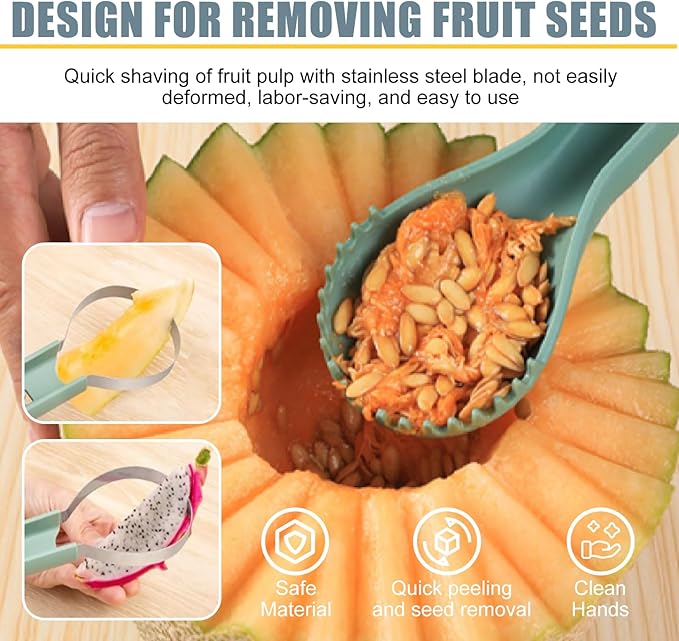 Melon Baller Scoop Set, 6 in 1 Fruit Cutter, Fruit Carving Tools Watermelon Cutter Dig Pulp Separator Kiwi Cutter Tools Avocado Knife & Pitter(bule)