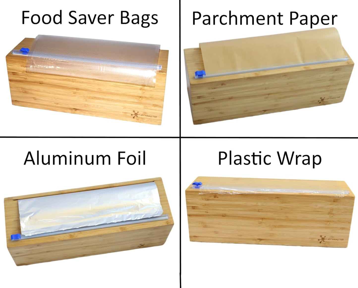 Vacuum Sealer Bag Roll Dispenser with Slide Cutter - Reusable Bamboo Vacuum Bag Dispenser Fits Most 50 ft Food Saver Bags Rolls, Most 12" Rolls of Plastic Wrap, Aluminum Foil and Wax Paper