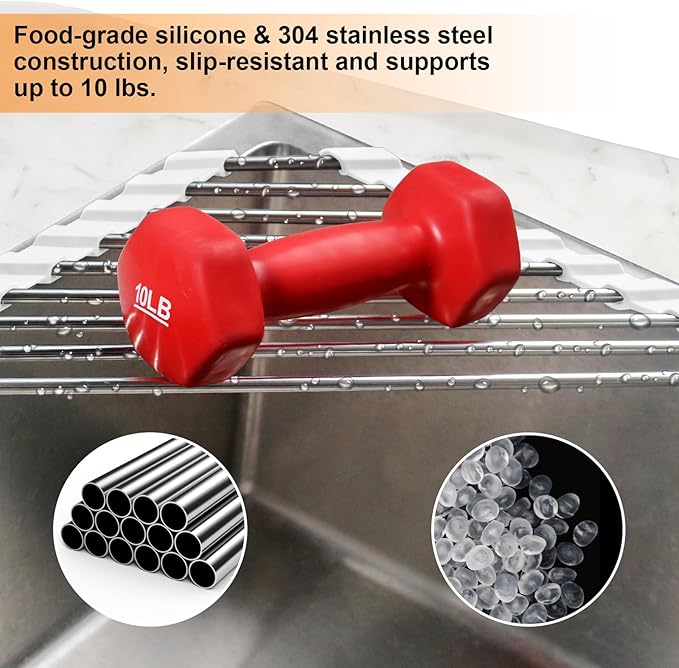 Sink Caddy Sponge Holder for Kitchen Sink, Small Dish Drainer for Kitchen Counter, Triangle Sink Brush Drainer Rack, Collapsible Dishes Drying Rack Over Sinks, Dishrack Utensil Holder Dryer White