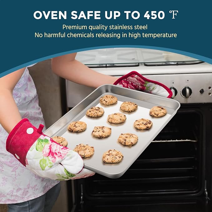 E-far Stainless Steel Baking Sheet Set of 3, 12.4”/10.5” /9.4” Cookie Sheet for Oven, Rimmed Metal Tray for Cooking Baking Bacon, Non-toxic & Dishwasher Safe