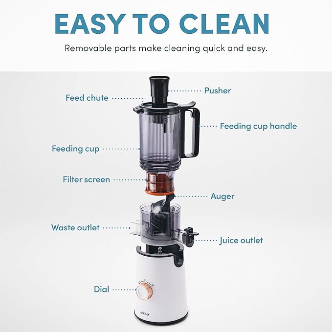 AROMA® Cold Press Juice Machine Slow Masticating Fruit and Vegetable Juicer for Home with Large 4-Inch Feeder and Double Pulp Filter
