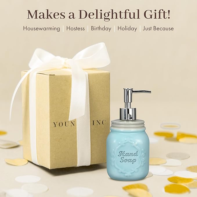 Youngs Ceramic Soap and Lotion Dispenser, Durable Shampoo and Conditioner Dispenser with Plastic Pump, Modern Home Essential for Kitchen and Bathroom
