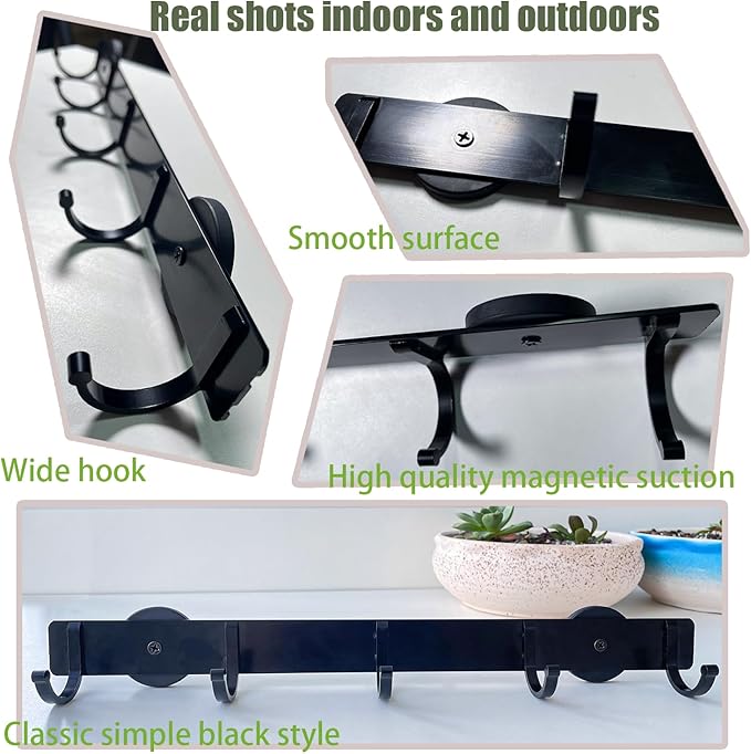 Magnetic Utensil Holder Hooks, Wall Mount Utensil Hanging Storage, Magnetic Hook Rack for Refrigerator, Black Metal No Punching Hook, Kitchen Magnetic Rack Towel Bar Utensil Rack