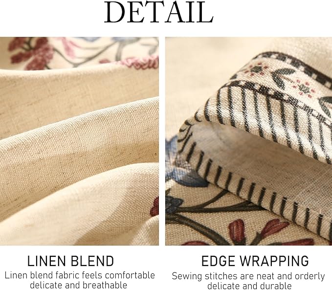 ISAENNE Designer Linen Light Beige Table Cloth for Rectangle Table,French Colorful Floral Table Cloth,Stain Resistant Decor Tablecloths for Dining Thanksgiving Kitchen,55"*87"-Helena E