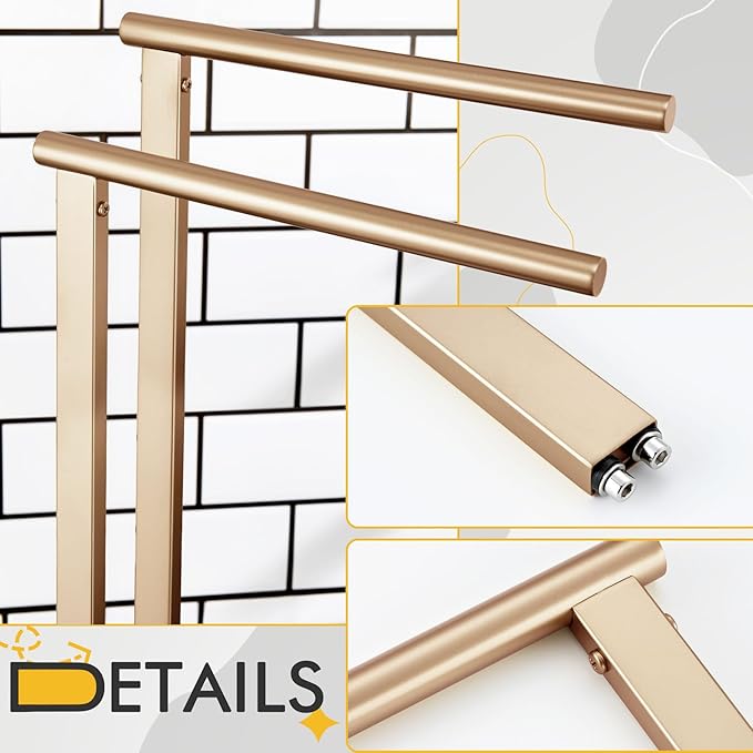 KOKOSIRI Hand Towel Racks Stand Towel Holder 2-Tier with Marble Base for Bathroom Vanity Countertop, Champagne Bronze Stainless Steel 15.7'' Height THS0007-CPG