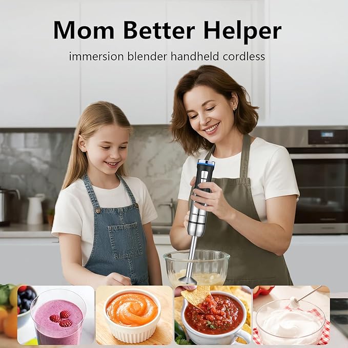 Liebe&Lecker Immersion Blender Handheld Cordless, 3 in 1 Cordless Hand Blender, 8 Speed Emulsion Blender Handheld with Whisk Milk Frother for Soup Smoothie