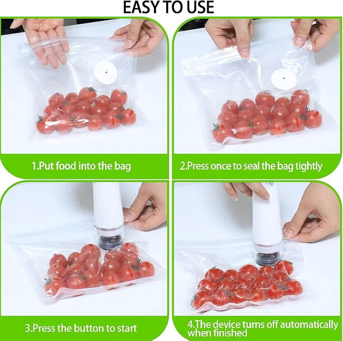 Compact Handheld Vacuum Sealer for Food, Cordless Portable Food Sealer Machine with 30 Reusable Vacuum Sealer Bags, Powerful Food Preservation & Freshness Saver for Meal Prep, Travel & Sous Vide