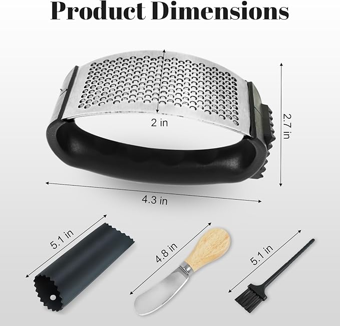 Garlic Press Rocker, Heavy Duty Stainless Steel Press With Peeler Tube, Mincer Tool Crusher Chopper for Smashing, Professional Kitchen Gadget Slicer Twister